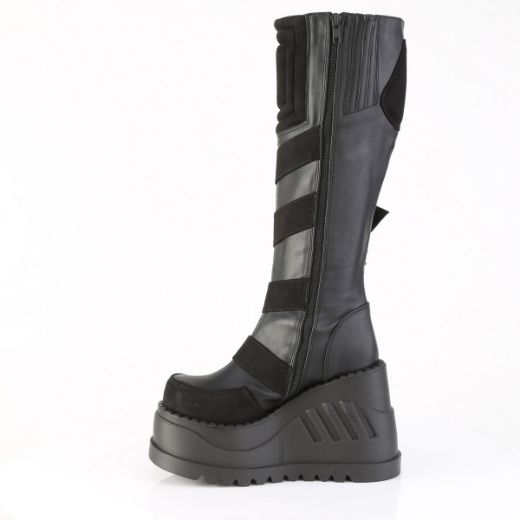 Product image of Demoniacult STOMP-228 Blk Vegan Leather 4 3/4 Inch Wedge PF Knee High Boot Inside Zip