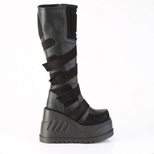 Product image of Demoniacult STOMP-228 Blk Vegan Leather 4 3/4 Inch Wedge PF Knee High Boot Inside Zip