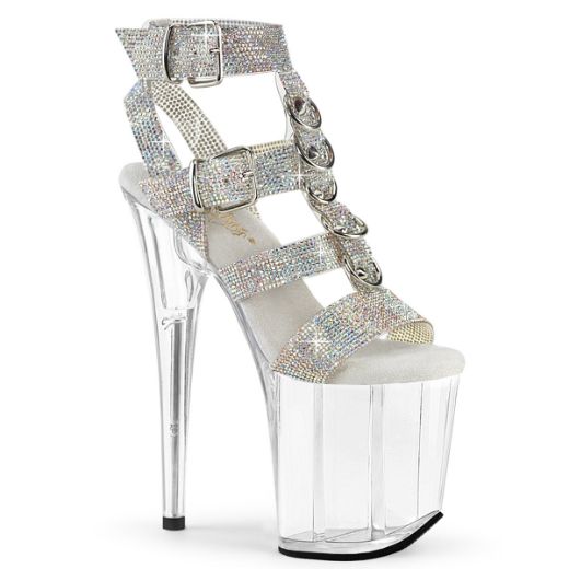 Product image of Pleaser FLAMINGO-856RS SRS-TPU/C 8 Inch Heel 4 Inch PF Rhinestoned Dual Buckle T-Strap  Sandal