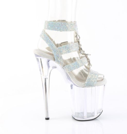 Product image of Pleaser FLAMINGO-856RS SRS-TPU/C 8 Inch Heel 4 Inch PF Rhinestoned Dual Buckle T-Strap  Sandal