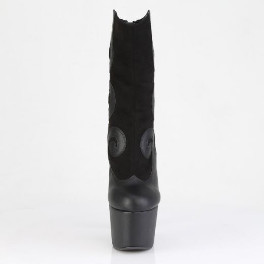 Product image of Pleaser ADORE-1034 Blk Faux Suede-Faux Leather/Blk Matte 7 Inch Heel 2 3/4 Inch PF Ankle Boot Back Zip