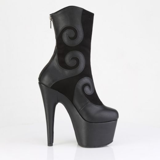 Product image of Pleaser ADORE-1034 Blk Faux Suede-Faux Leather/Blk Matte 7 Inch Heel 2 3/4 Inch PF Ankle Boot Back Zip