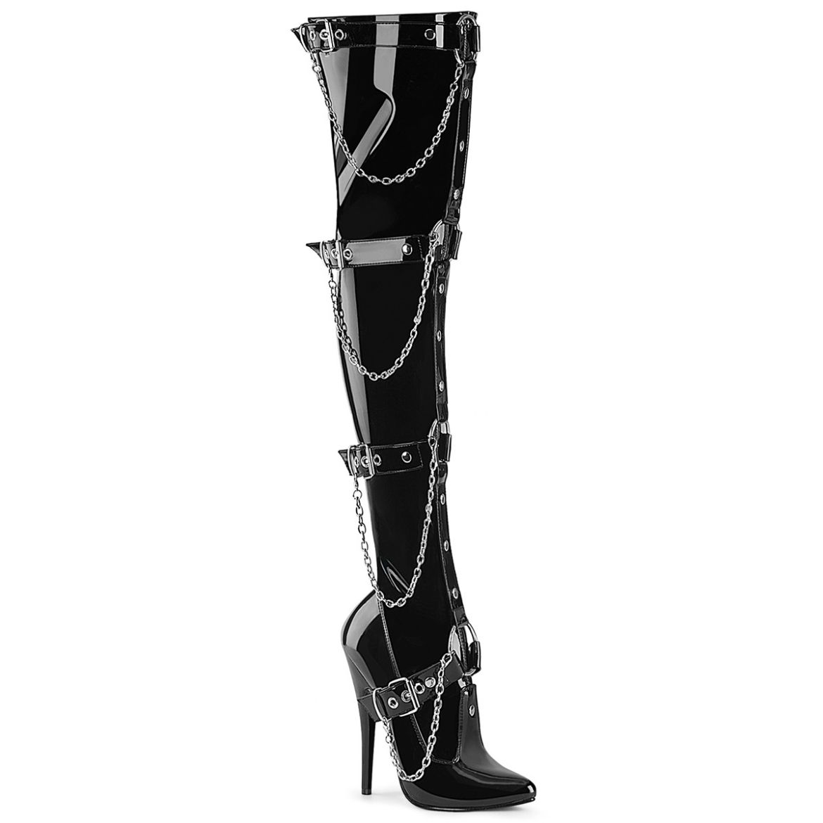 Product image of Devious DOMINA-3027 Blk Pat 6 Inch Stiletto Heel Stretch Thigh High Boot