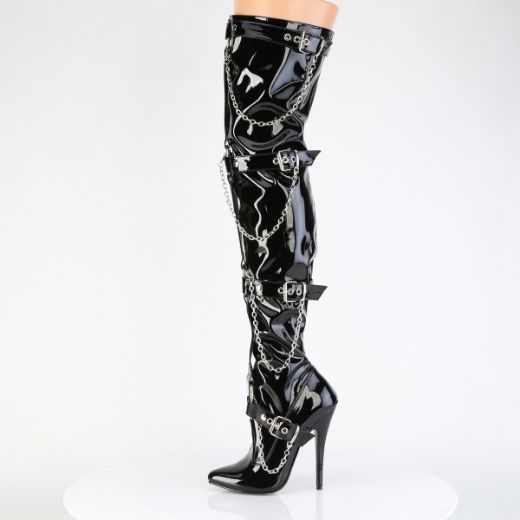 Product image of Devious DOMINA-3027 Blk Pat 6 Inch Stiletto Heel Stretch Thigh High Boot