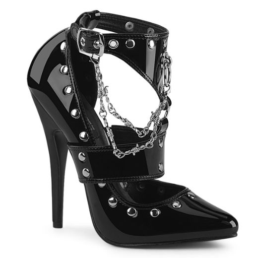 Product image of Devious DOMINA-118 Blk Pat 6 Inch Stiletto Heel T-Strap Sandal