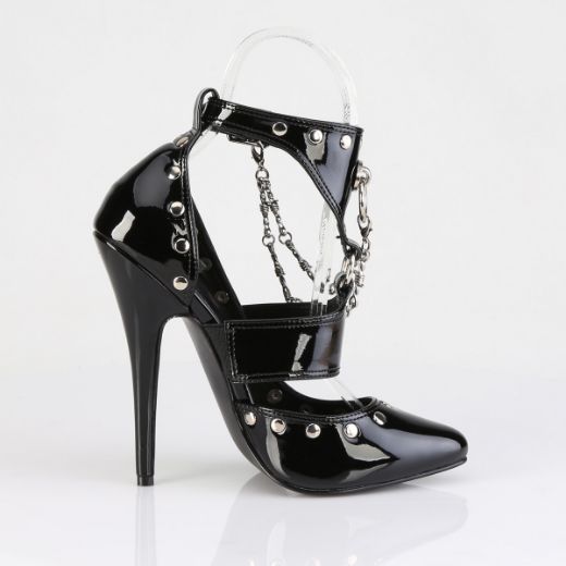 Product image of Devious DOMINA-118 Blk Pat 6 Inch Stiletto Heel T-Strap Sandal