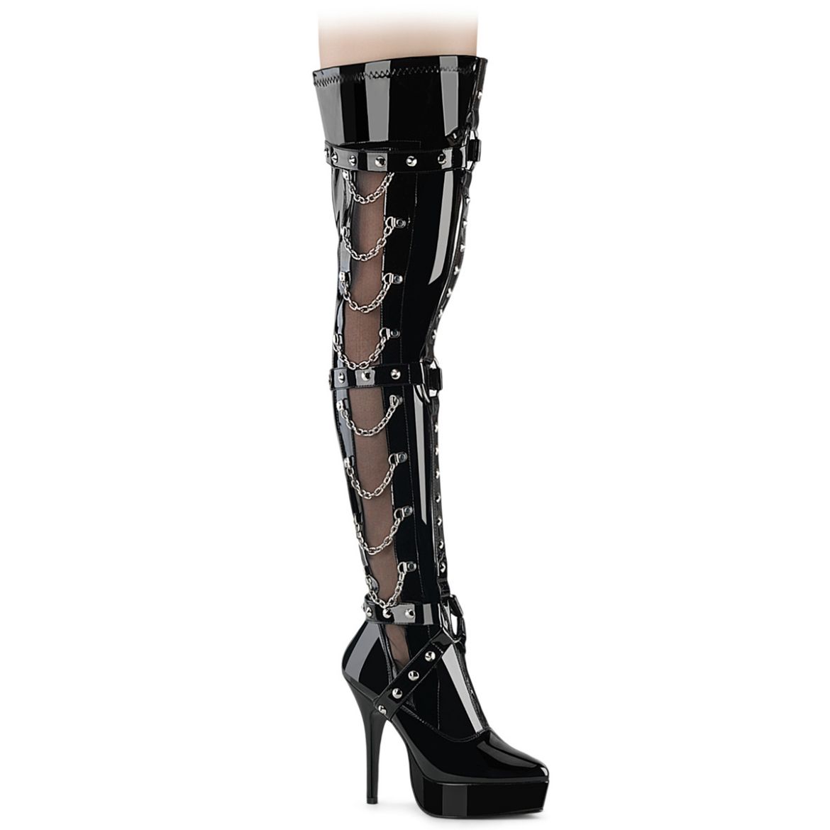 Product image of Devious INDULGE-3026 Blk Pat 5 1/4 Inch Stretch PF Thigh Boot Inside Zip