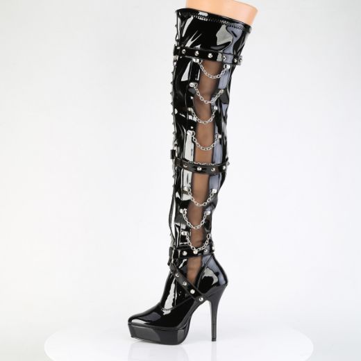 Product image of Devious INDULGE-3026 Blk Pat 5 1/4 Inch Stretch PF Thigh Boot Inside Zip