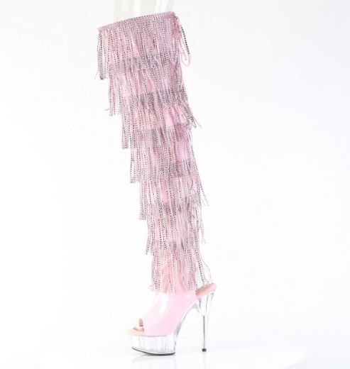 Product image of Pleaser DELIGHT-3017HG-RSF B. Pink Holo Pat/Clr 6 Inch Heel 1 3/4 Inch PF 7-Layer Fringe Lace-Up Back Thigh Boot