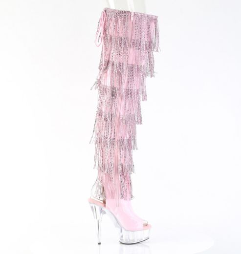 Product image of Pleaser DELIGHT-3017HG-RSF B. Pink Holo Pat/Clr 6 Inch Heel 1 3/4 Inch PF 7-Layer Fringe Lace-Up Back Thigh Boot