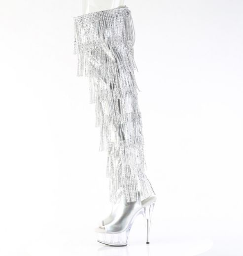 Product image of Pleaser DELIGHT-3017HG-RSF Slv Holo Metallic Pu/Clr 6 Inch Heel 1 3/4 Inch PF 7-Layer Fringe Lace-Up Back Thigh Boot