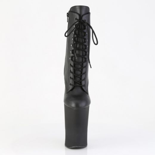 Product image of Pleaser WORSHIP-1020 Blk Faux Leather/Blk Matte 10 Inch Heelless 4 3/4 Inch PF Lace-Up Front Ankle Boot Inside Zip