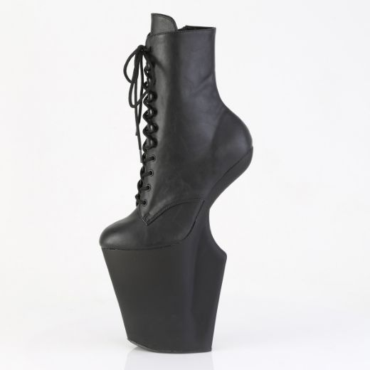 Product image of Pleaser WORSHIP-1020 Blk Faux Leather/Blk Matte 10 Inch Heelless 4 3/4 Inch PF Lace-Up Front Ankle Boot Inside Zip