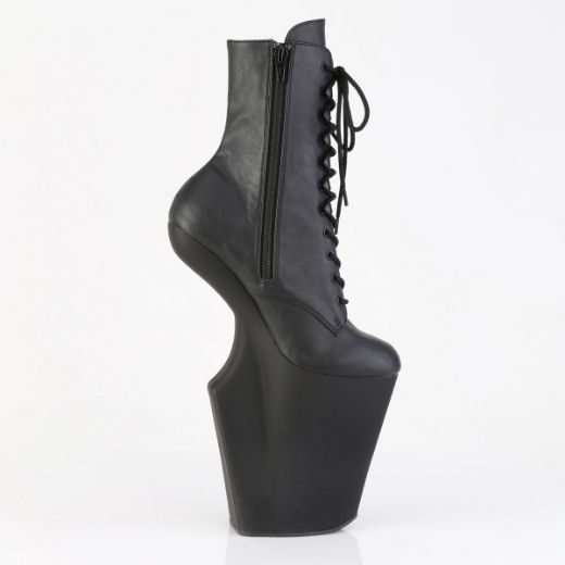 Product image of Pleaser WORSHIP-1020 Blk Faux Leather/Blk Matte 10 Inch Heelless 4 3/4 Inch PF Lace-Up Front Ankle Boot Inside Zip