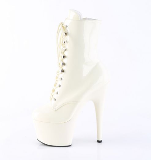 Product image of Pleaser ADORE-1020 Off-Wht Pat/Off-Wht 7 Inch Heel 2 3/4 Inch PF Lace-Up Front Ankle Boot Side Zip