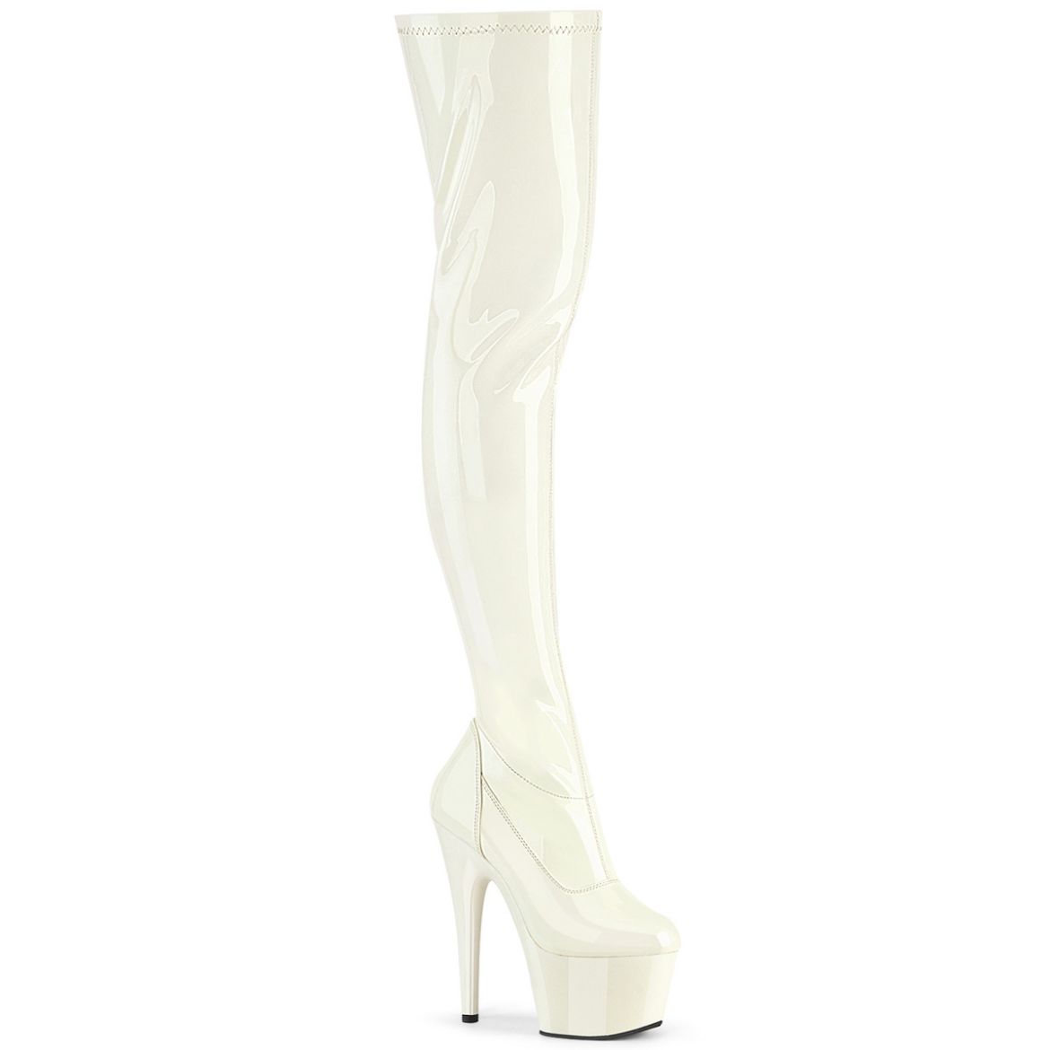 Product image of Pleaser ADORE-3000 Off-Wht Pat/Off-Wht 7 Inch Heel 2 3/4 Inch PF Stretch Thigh Boot Side Zip