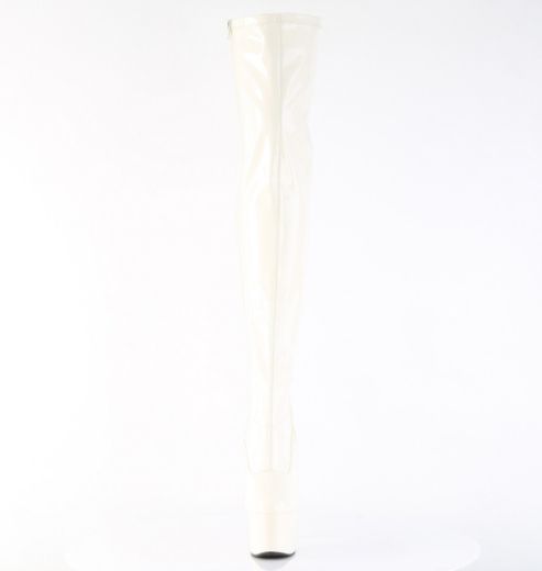 Product image of Pleaser ADORE-3000 Off-Wht Pat/Off-Wht 7 Inch Heel 2 3/4 Inch PF Stretch Thigh Boot Side Zip