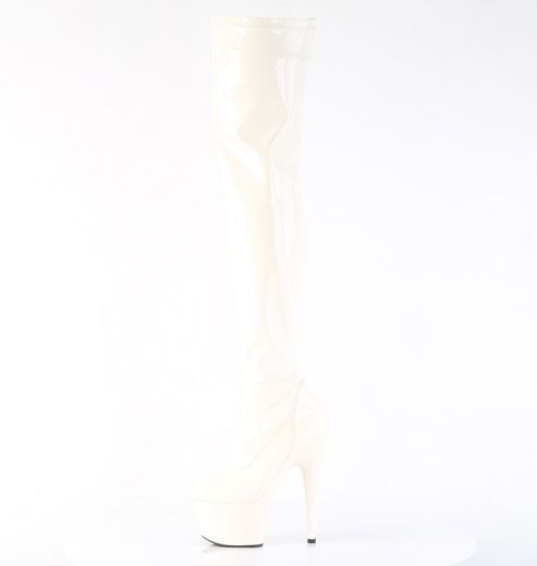 Product image of Pleaser ADORE-3000 Off-Wht Pat/Off-Wht 7 Inch Heel 2 3/4 Inch PF Stretch Thigh Boot Side Zip