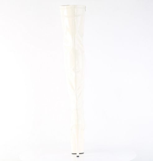 Product image of Pleaser ADORE-3000 Off-Wht Pat/Off-Wht 7 Inch Heel 2 3/4 Inch PF Stretch Thigh Boot Side Zip