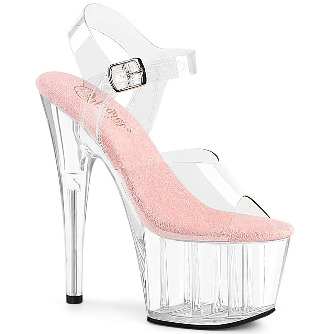 Product image of Pleaser ADORE-708 Clr-B. Pink/Clr 7 Inch Heel 2 3/4 Inch PF Ankle Strap Sandal