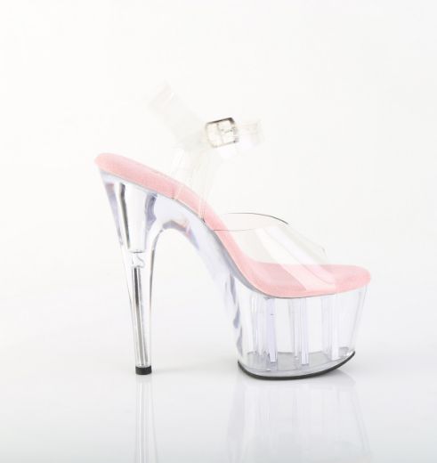 Product image of Pleaser ADORE-708 Clr-B. Pink/Clr 7 Inch Heel 2 3/4 Inch PF Ankle Strap Sandal