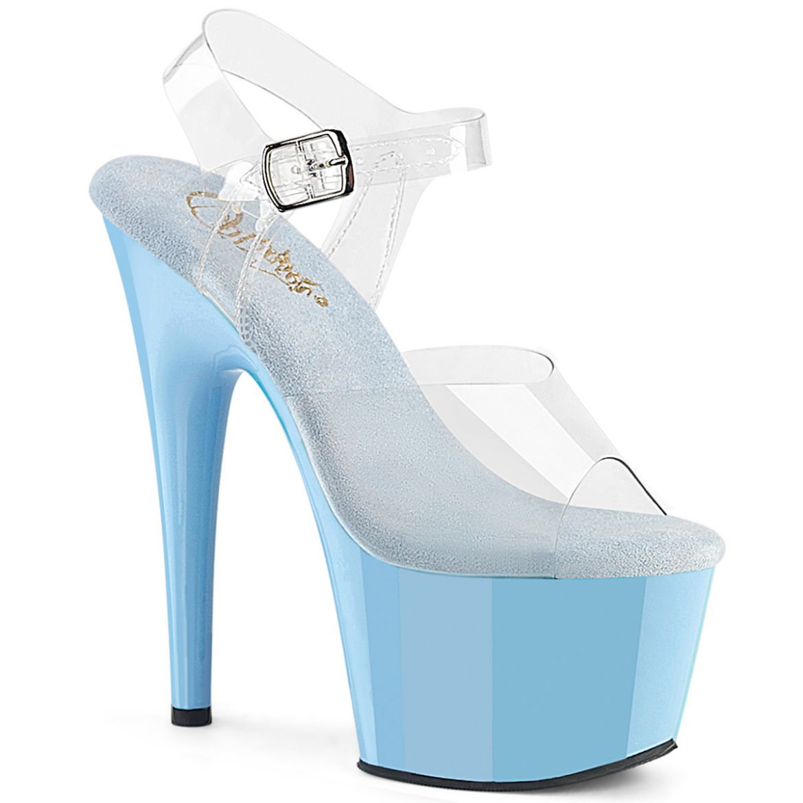 Product image of Pleaser ADORE-708 Clr/B. Blue 7 Inch Heel 2 3/4 Inch PF Ankle Strap Sandal