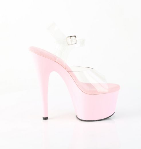 Product image of Pleaser ADORE-708 Clr/B. Pink 7 Inch Heel 2 3/4 Inch PF Ankle Strap Sandal