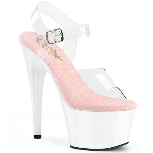 Product image of Pleaser ADORE-708 Clr-B. Pink/Wht 7 Inch Heel 2 3/4 Inch PF Ankle Strap Sandal