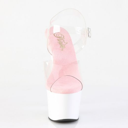 Product image of Pleaser ADORE-708 Clr-B. Pink/Wht 7 Inch Heel 2 3/4 Inch PF Ankle Strap Sandal