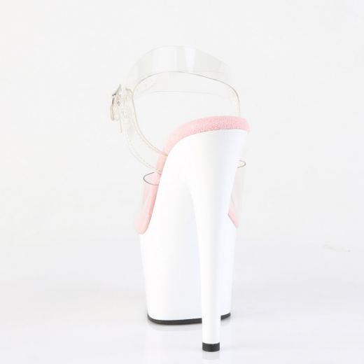 Product image of Pleaser ADORE-708 Clr-B. Pink/Wht 7 Inch Heel 2 3/4 Inch PF Ankle Strap Sandal