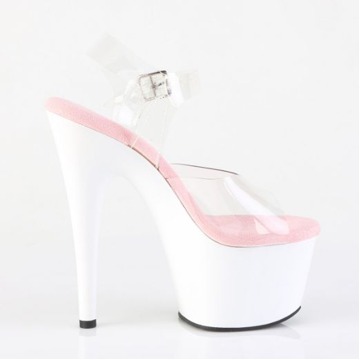 Product image of Pleaser ADORE-708 Clr-B. Pink/Wht 7 Inch Heel 2 3/4 Inch PF Ankle Strap Sandal