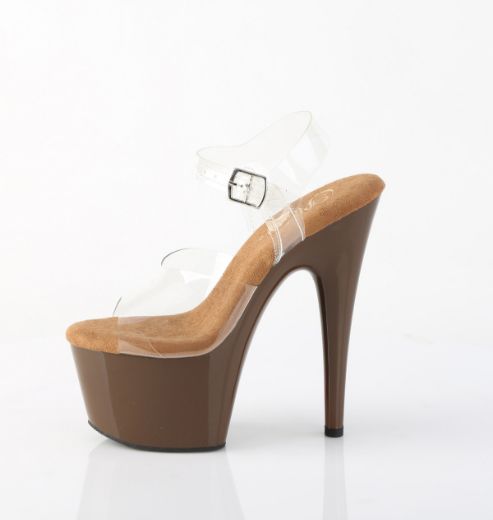 Product image of Pleaser ADORE-708 Clr/Mocha 7 Inch Heel 2 3/4 Inch PF Ankle Strap Sandal