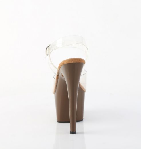 Product image of Pleaser ADORE-708 Clr/Mocha 7 Inch Heel 2 3/4 Inch PF Ankle Strap Sandal