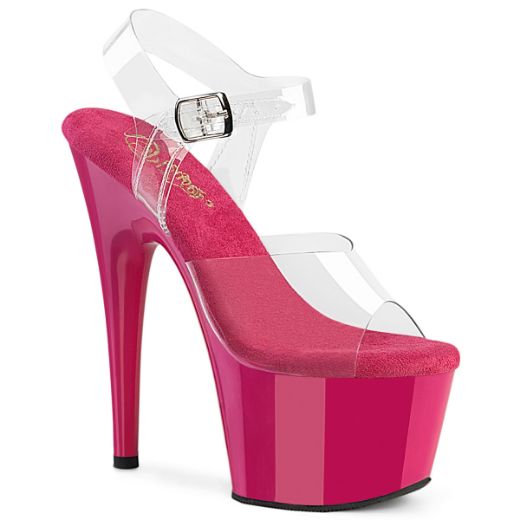 Product image of Pleaser ADORE-708 Clr/H. Pink 7 Inch Heel 2 3/4 Inch PF Ankle Strap Sandal