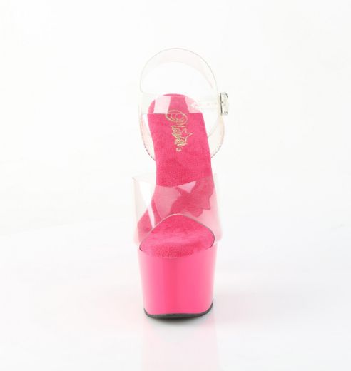 Product image of Pleaser ADORE-708 Clr/H. Pink 7 Inch Heel 2 3/4 Inch PF Ankle Strap Sandal