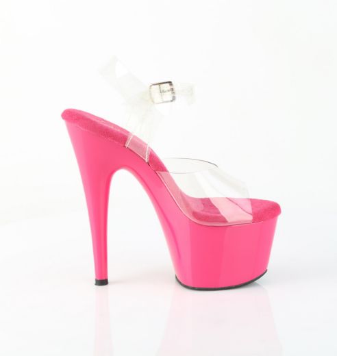 Product image of Pleaser ADORE-708 Clr/H. Pink 7 Inch Heel 2 3/4 Inch PF Ankle Strap Sandal