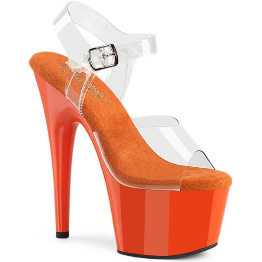 Product image of Pleaser ADORE-708 Clr/Orange 7 Inch Heel 2 3/4 Inch PF Ankle Strap Sandal