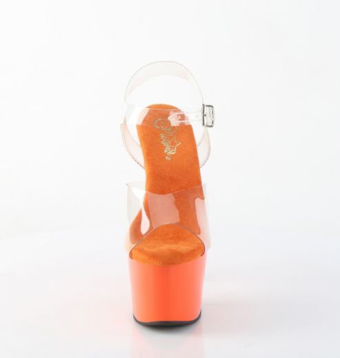 Product image of Pleaser ADORE-708 Clr/Orange 7 Inch Heel 2 3/4 Inch PF Ankle Strap Sandal