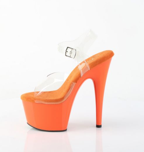 Product image of Pleaser ADORE-708 Clr/Orange 7 Inch Heel 2 3/4 Inch PF Ankle Strap Sandal