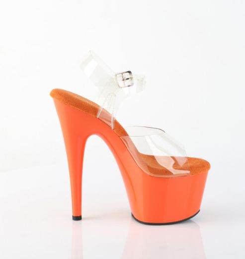 Product image of Pleaser ADORE-708 Clr/Orange 7 Inch Heel 2 3/4 Inch PF Ankle Strap Sandal