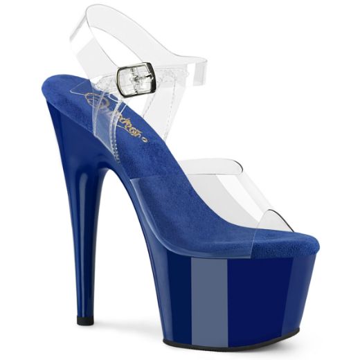 Product image of Pleaser ADORE-708 Clr/Royal Blue 7 Inch Heel 2 3/4 Inch PF Ankle Strap Sandal