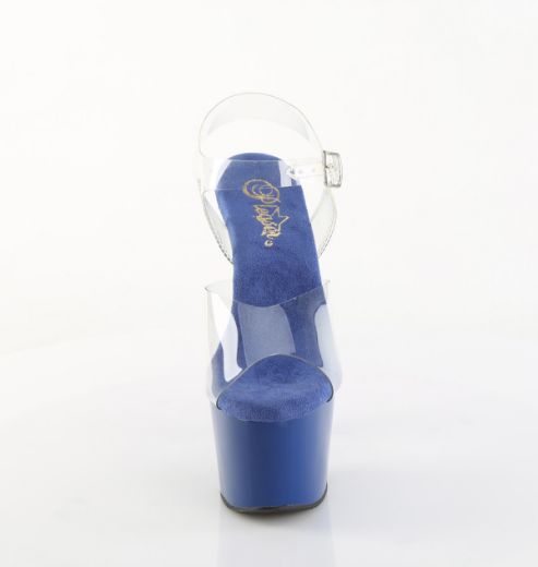 Product image of Pleaser ADORE-708 Clr/Royal Blue 7 Inch Heel 2 3/4 Inch PF Ankle Strap Sandal