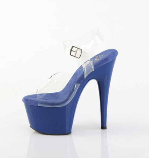 Product image of Pleaser ADORE-708 Clr/Royal Blue 7 Inch Heel 2 3/4 Inch PF Ankle Strap Sandal