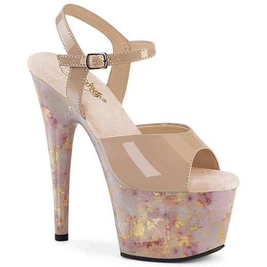 Product image of Pleaser ADORE-709MB Nude Pat/Blush-Gold Marble 7 Inch Heel 2 3/4 Inch PF Ankle Strap Sandal