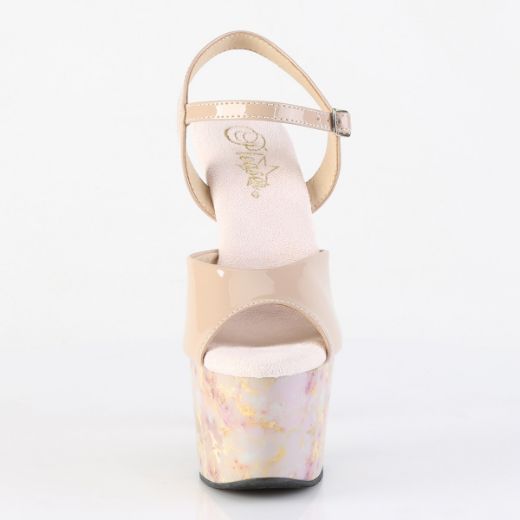 Product image of Pleaser ADORE-709MB Nude Pat/Blush-Gold Marble 7 Inch Heel 2 3/4 Inch PF Ankle Strap Sandal