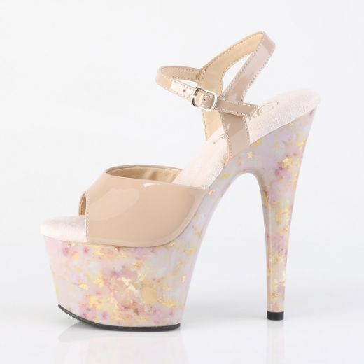 Product image of Pleaser ADORE-709MB Nude Pat/Blush-Gold Marble 7 Inch Heel 2 3/4 Inch PF Ankle Strap Sandal