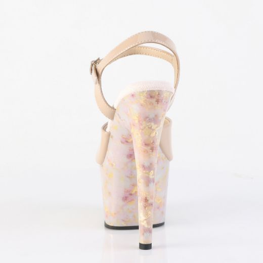 Product image of Pleaser ADORE-709MB Nude Pat/Blush-Gold Marble 7 Inch Heel 2 3/4 Inch PF Ankle Strap Sandal