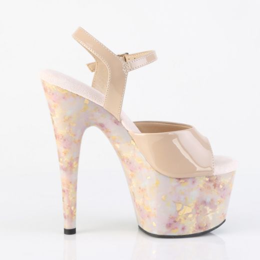 Product image of Pleaser ADORE-709MB Nude Pat/Blush-Gold Marble 7 Inch Heel 2 3/4 Inch PF Ankle Strap Sandal