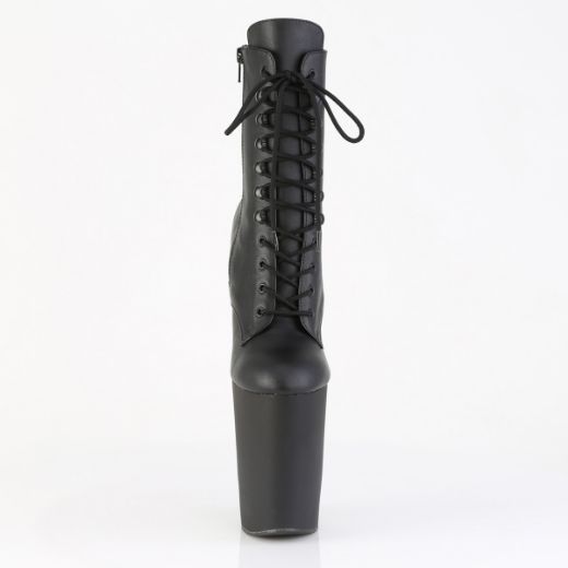 Product image of Pleaser BEWITCHED-1020 Blk Faux Leather/Blk Matte 9 Inch Heelless 4 Inch PF Lace-Up Front Ankle Boot Inside Zip