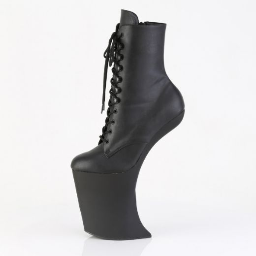 Product image of Pleaser BEWITCHED-1020 Blk Faux Leather/Blk Matte 9 Inch Heelless 4 Inch PF Lace-Up Front Ankle Boot Inside Zip